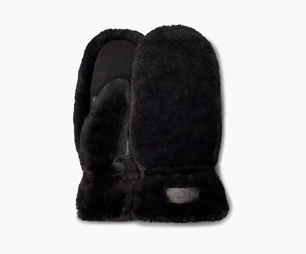 Ugg Glove Womens - Ugg All Over Faux Fur Mitten Black - 902XMAEOW